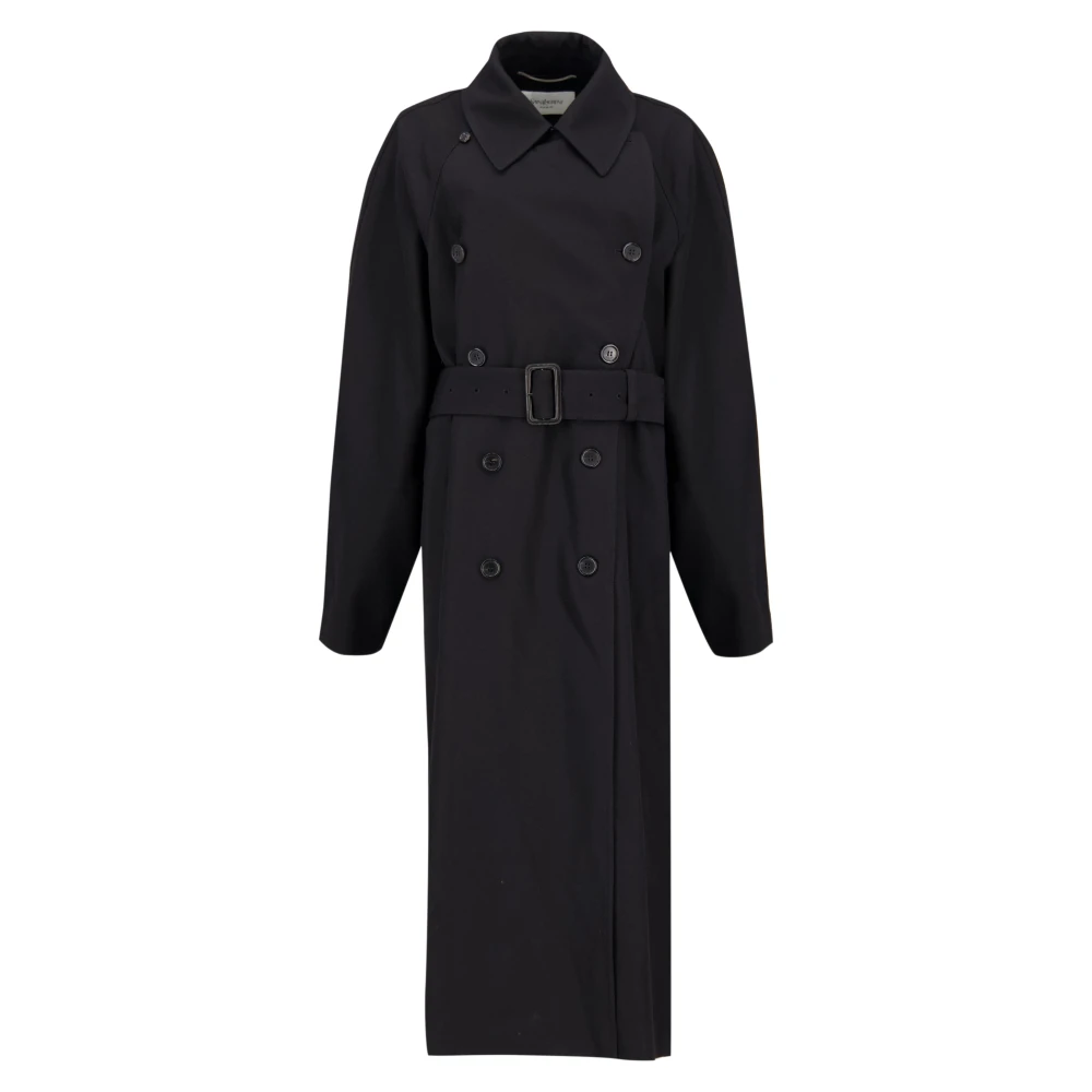 Saint Laurent Black Wool Trench Coat - Female - Single-Breasted Coats - S - Coats