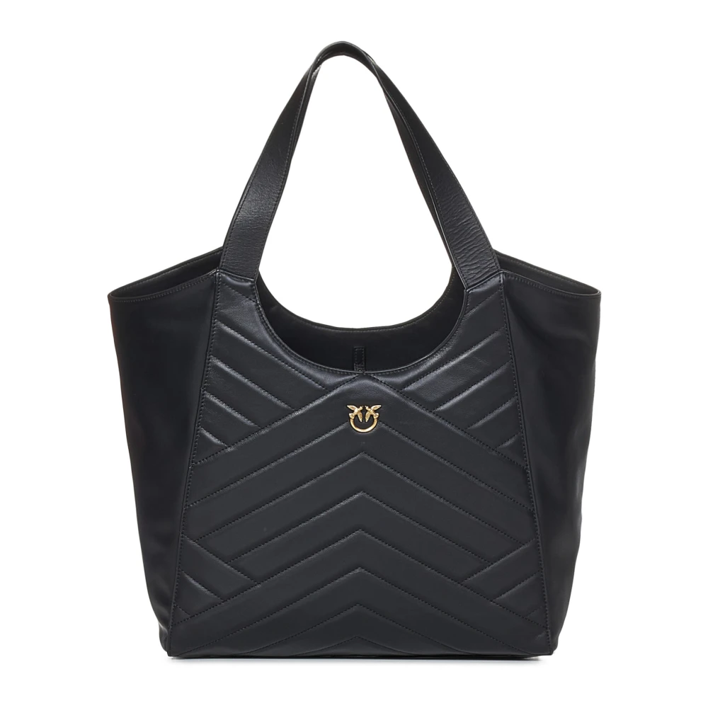 pinko Zwarte leren tas Love Birds Black Dames
