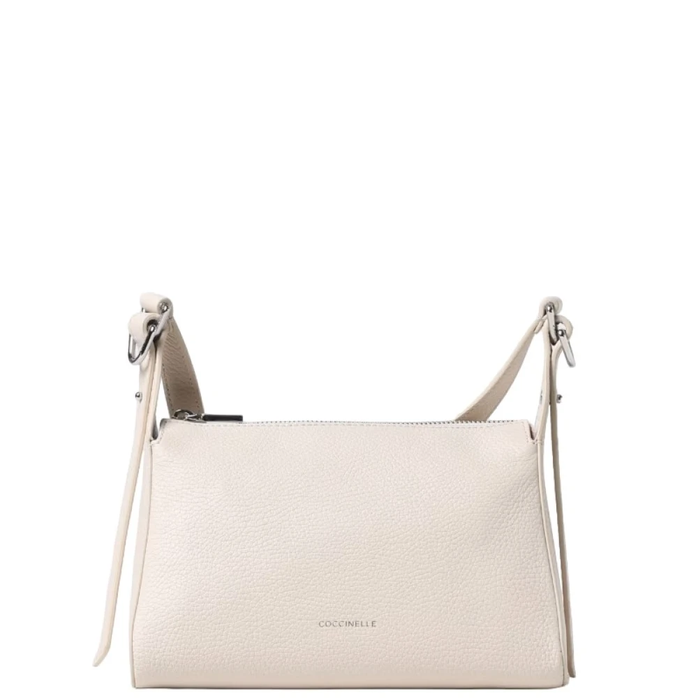 Coccinelle Schoudertas van generfd leer met metalen details White Dames