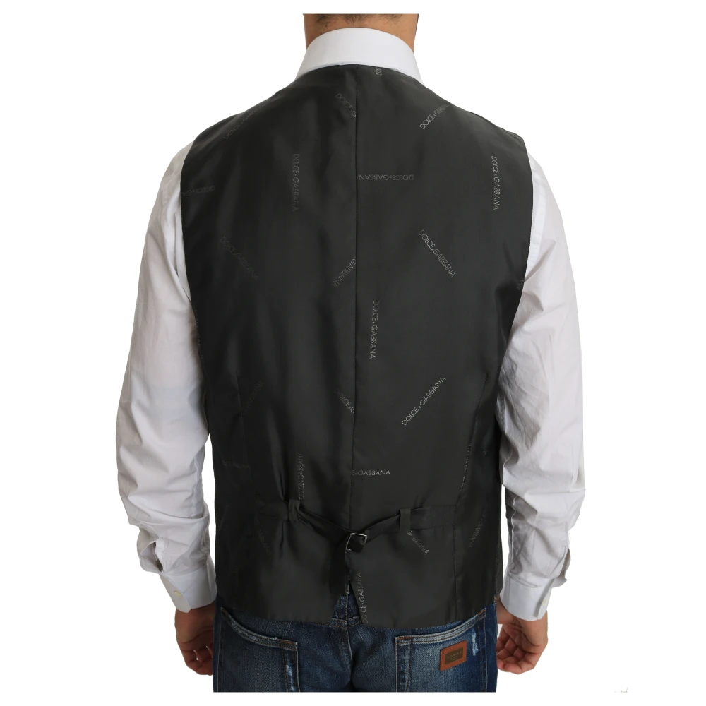 Dolce & Gabbana Elegante Geruite Wollen Vest voor Mannen Gray Heren