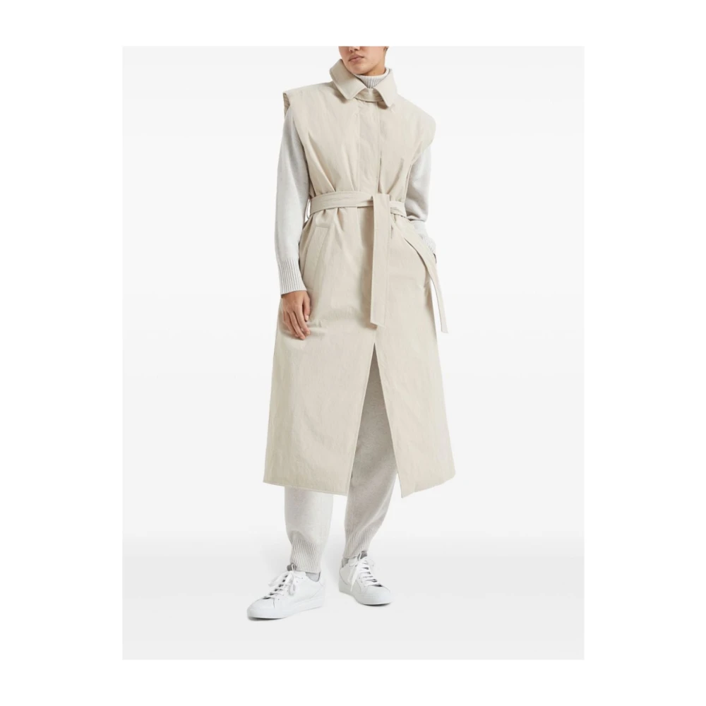 BRUNELLO CUCINELLI Beige Mouwloze Trenchcoat met Donsvulling Beige Dames