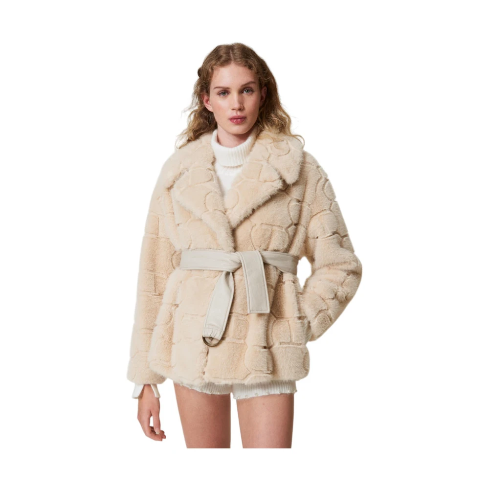 Twinset Stijlvolle Nepbontjas Beige Dames