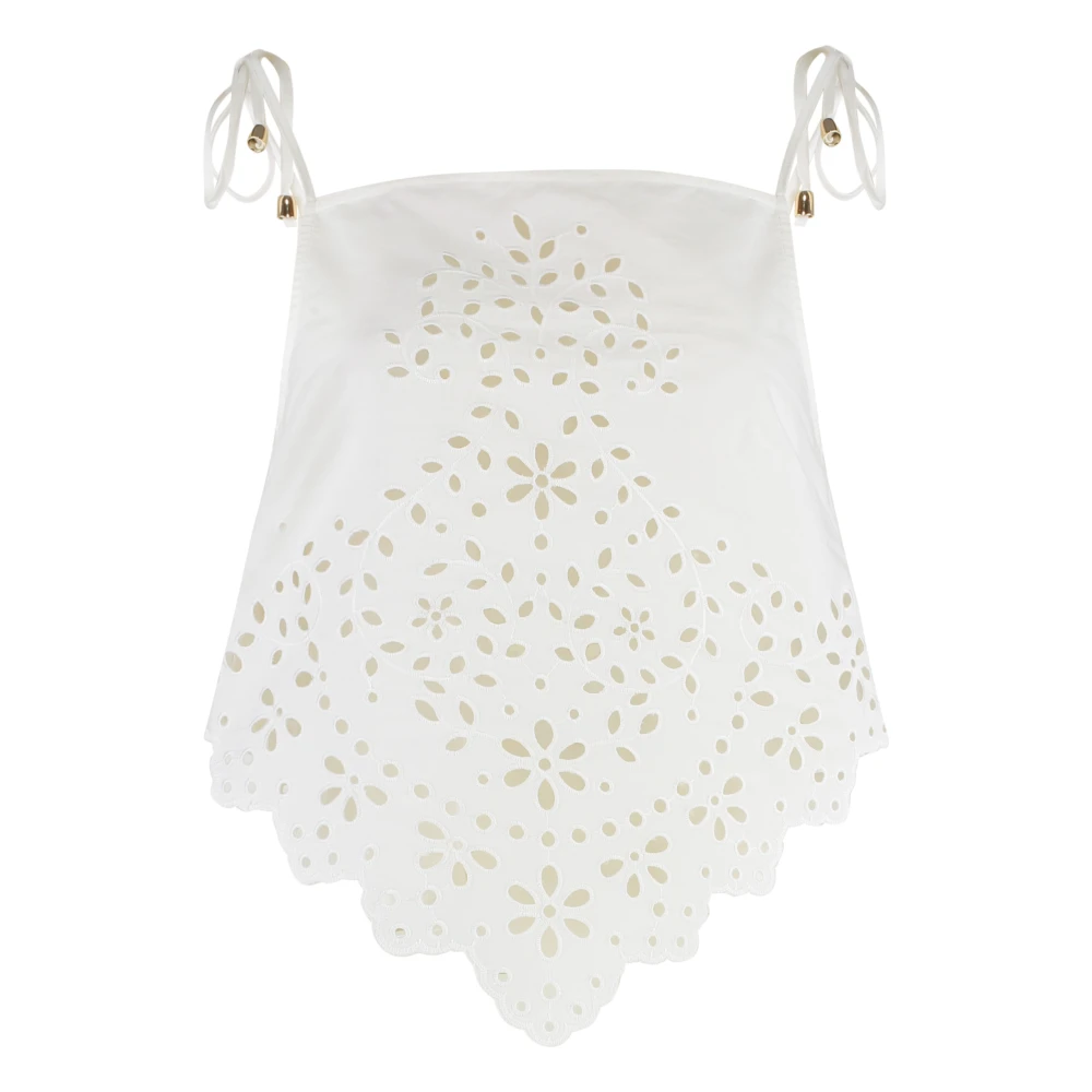 Self Portrait Embroidered Cotton Top - Female - Sleeveless Tops - White - S - Tops