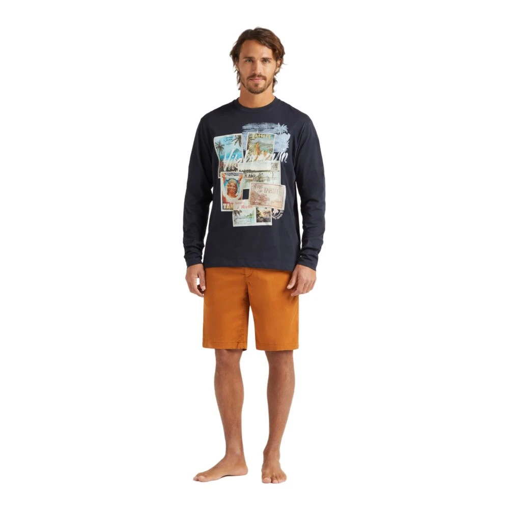 Vilebrequin Lange mouwen katoenen T-shirt voor heren met vintage embleem Blue Heren