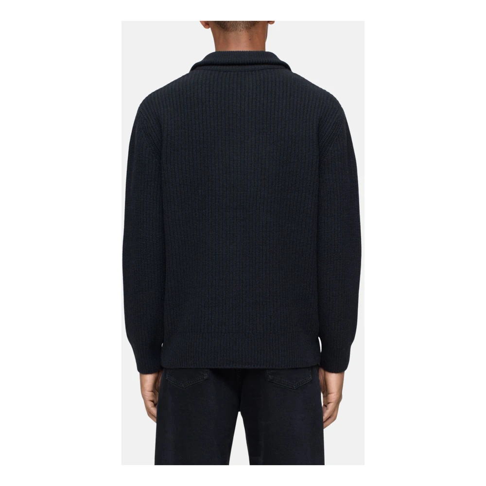 closed Halve Rits Geribbelde Trui Black Heren