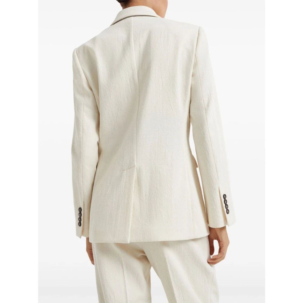 BRUNELLO CUCINELLI Dubbelbreasted katoen en wol blazer Beige Dames