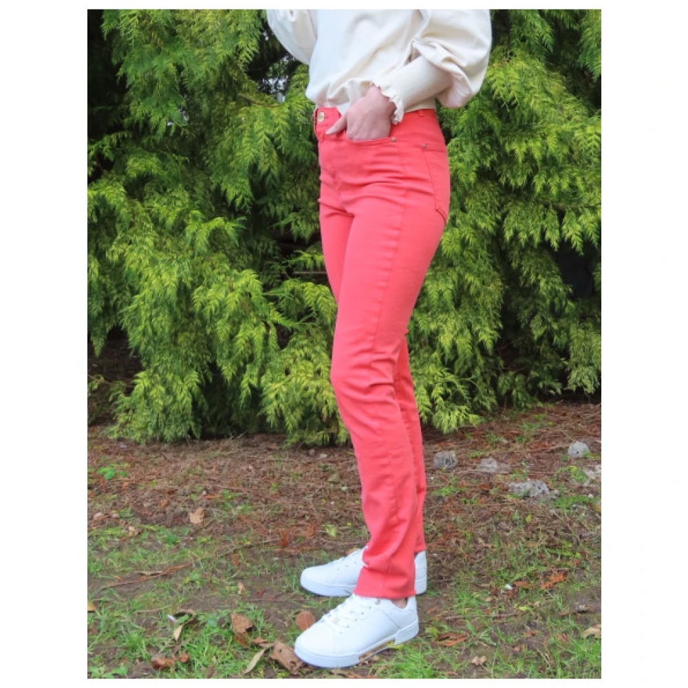 Islow Hoge Taille Slim Fit Katoenen Broek Red Dames