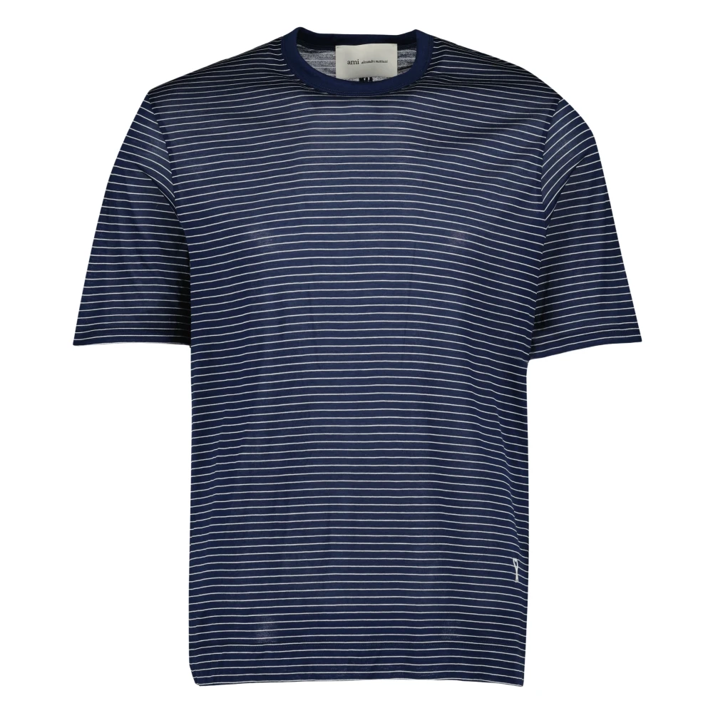 Ami Paris Men's Blue T-Shirts, M, De Coeur Striped T-Shirt