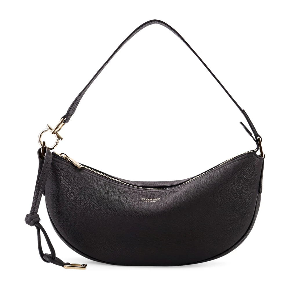 Salvatore Ferragamo Gehamerde leren schoudertas met gouden rits Black Dames