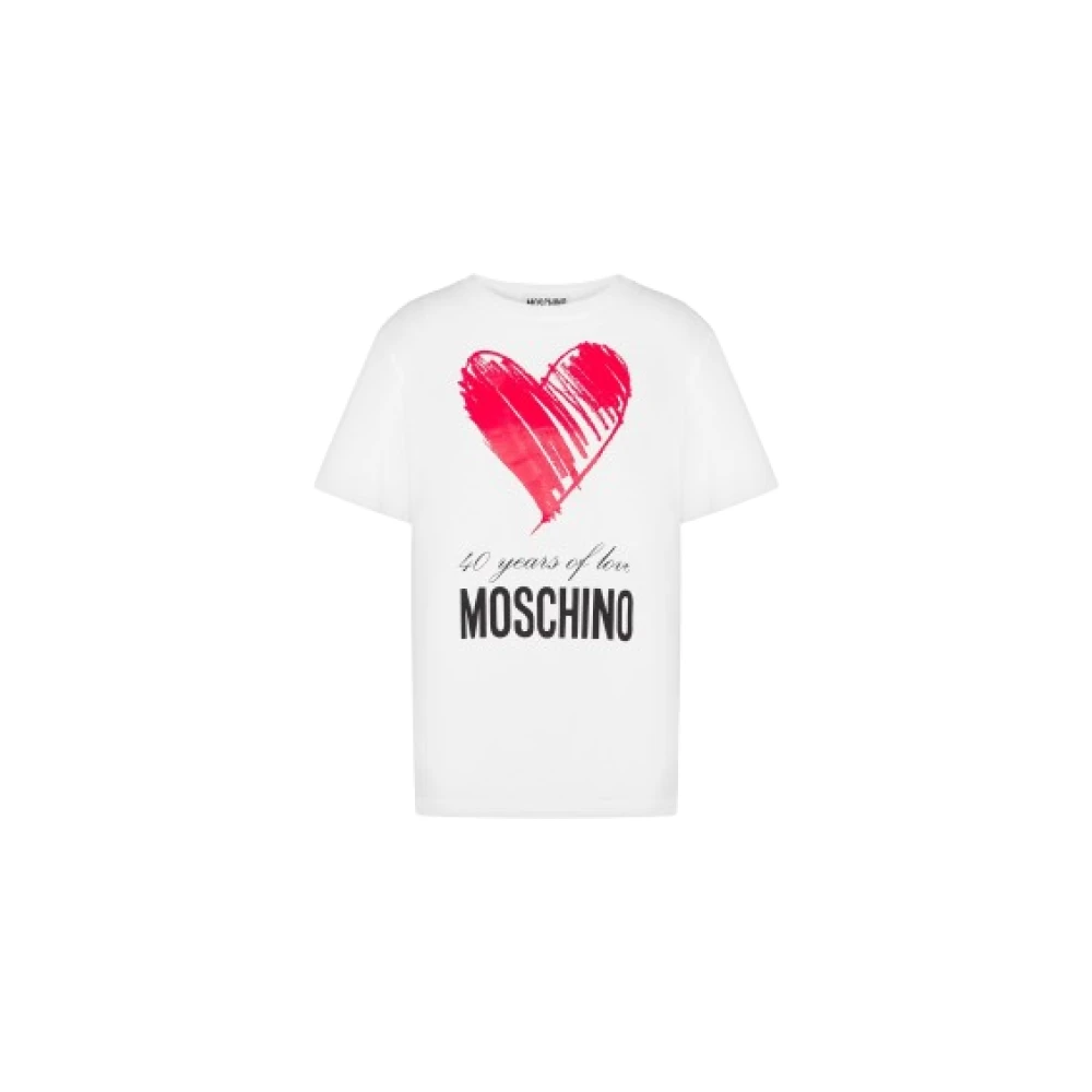 Moschino Witte T-shirts en Polos met Rood Hartprint White Dames