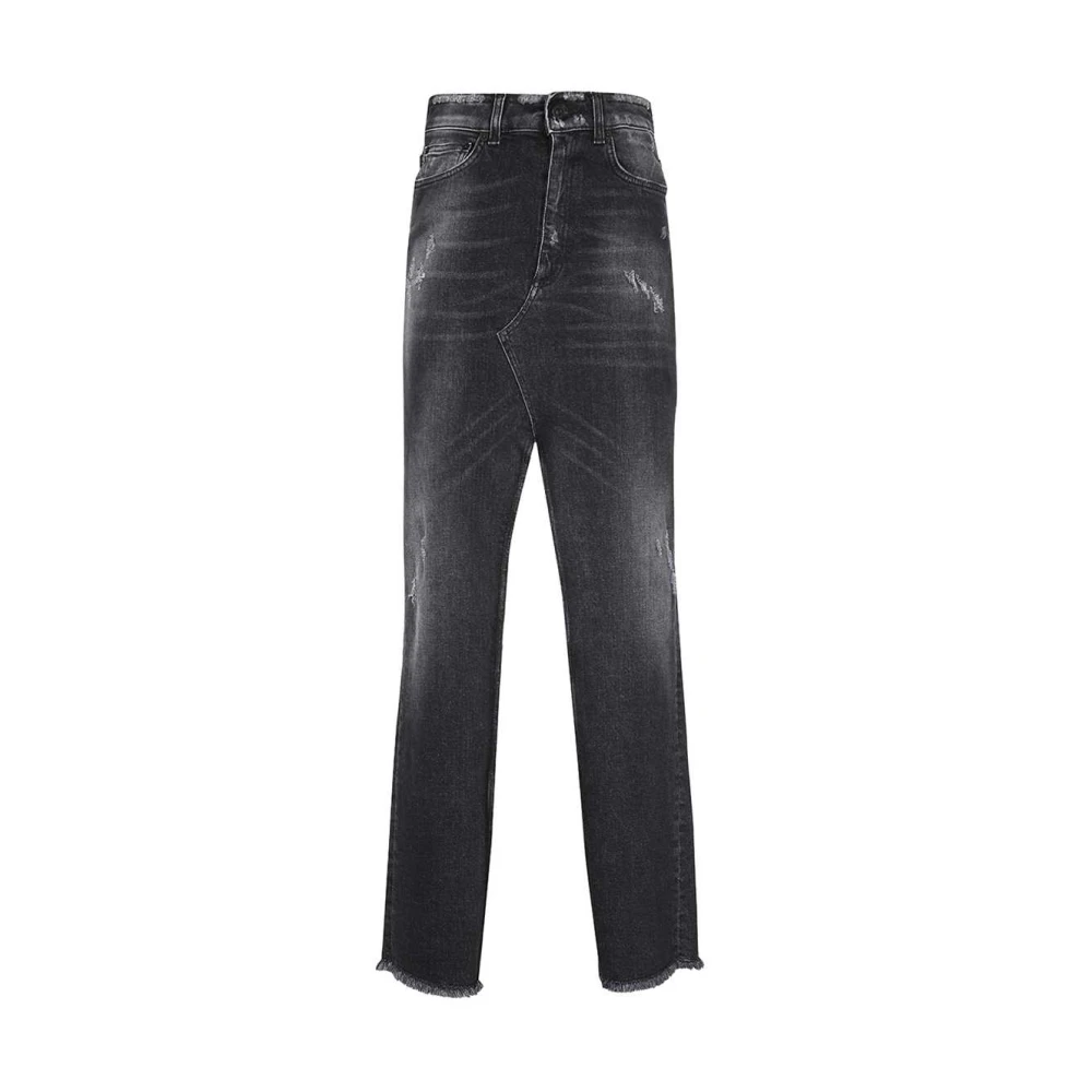 Dondup Versleten Denim Lange Rok Black Dames