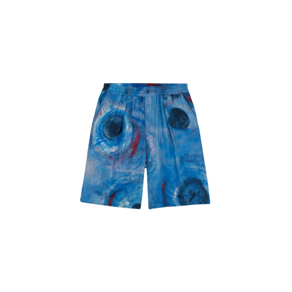 Marni Zijden Shorts met Hoge Taille en Print Blue Heren