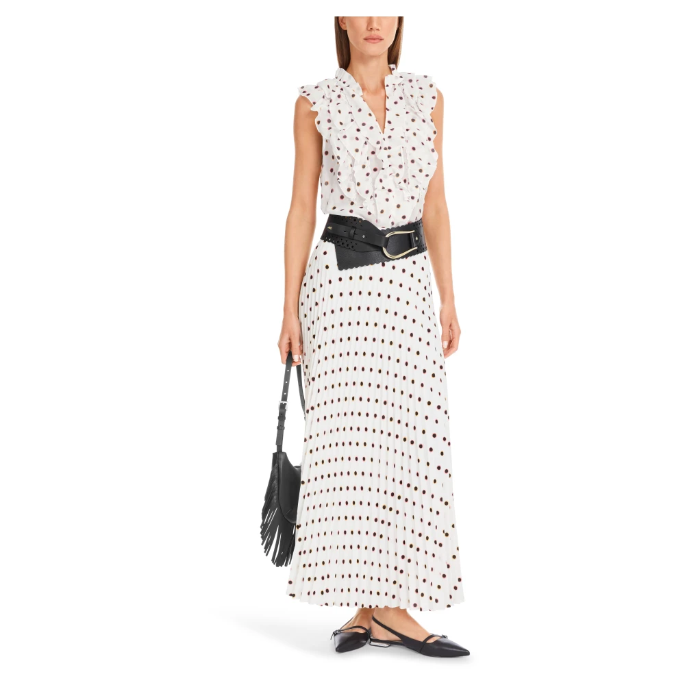Marc Cain Maxi Plooirok met Polka Dot Print White Dames