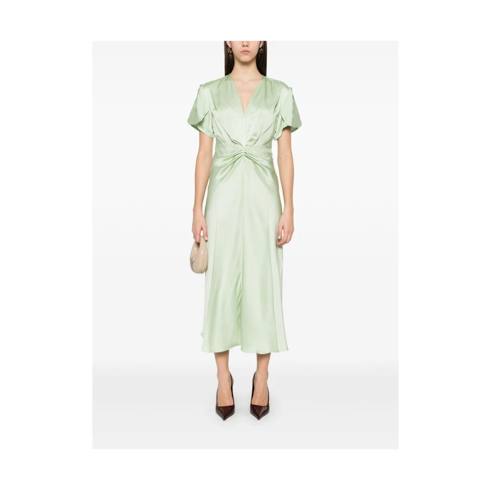 Victoria Beckham Groene Geplooide Korte Mouw Jurk Green Dames