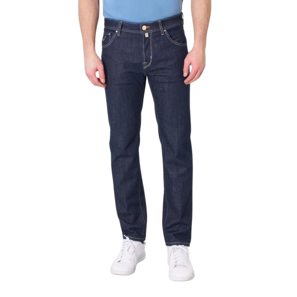 Jacob Cohën Italiaanse Denim Jeans met Gele Patch Blue Heren