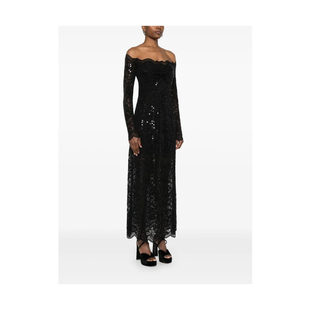 Paco Rabanne Zwarte Kant Paillet Off-Shoulder Jurk Black Dames