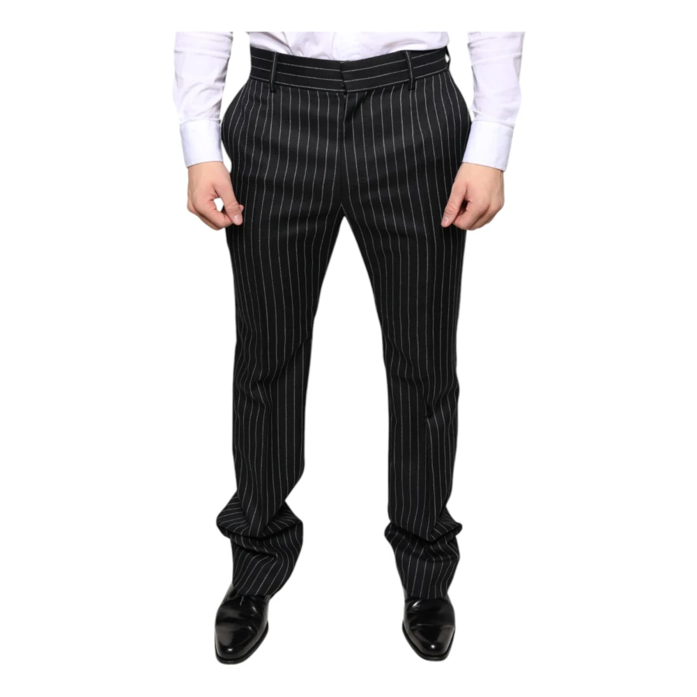 Dolce & Gabbana Men's Black Striped Skinny Dress Trousers - Slim-Fit Trousers - M - Trousers