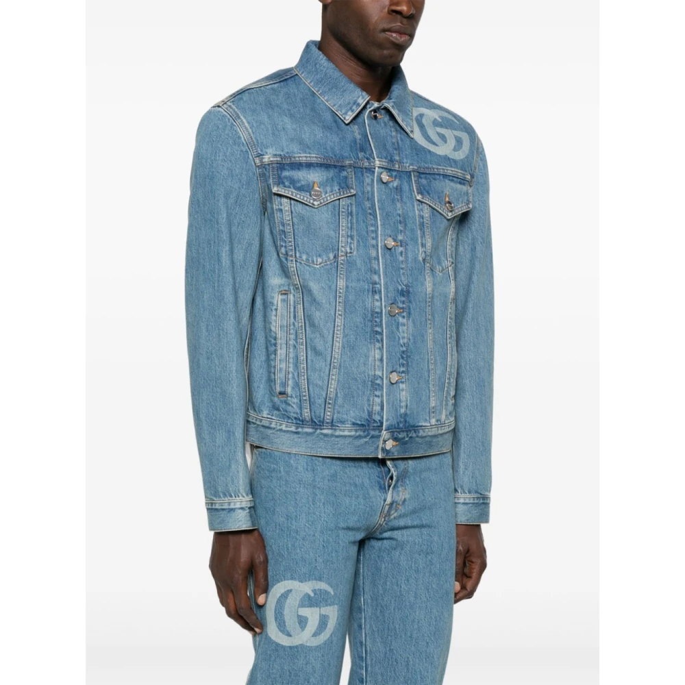 Gucci Denim Katoen Blauw Logo Jas Blue Heren