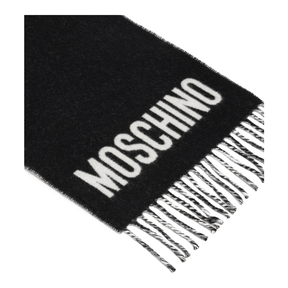 Moschino Abstract Multicolor Wollen Sjaal met Franjes Black Dames