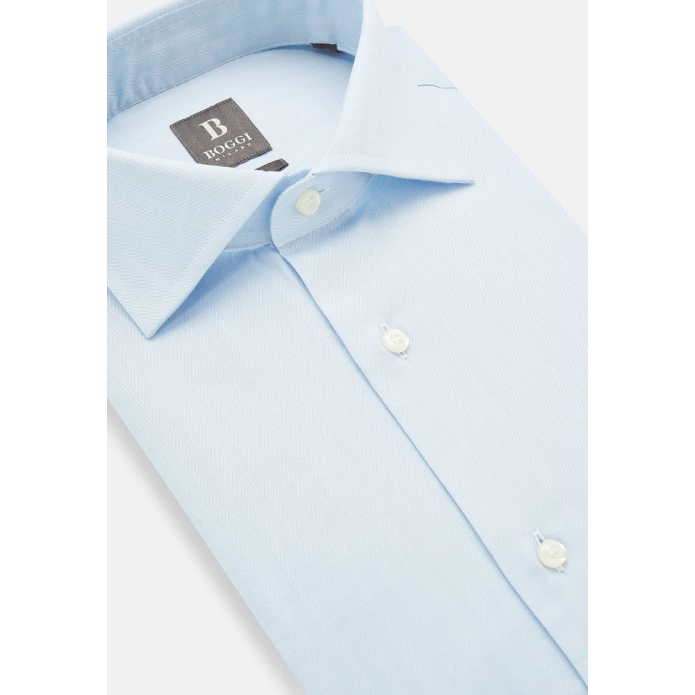 Boggi Milano Slim Fit Overhemd van Katoenen Twill Blue Heren
