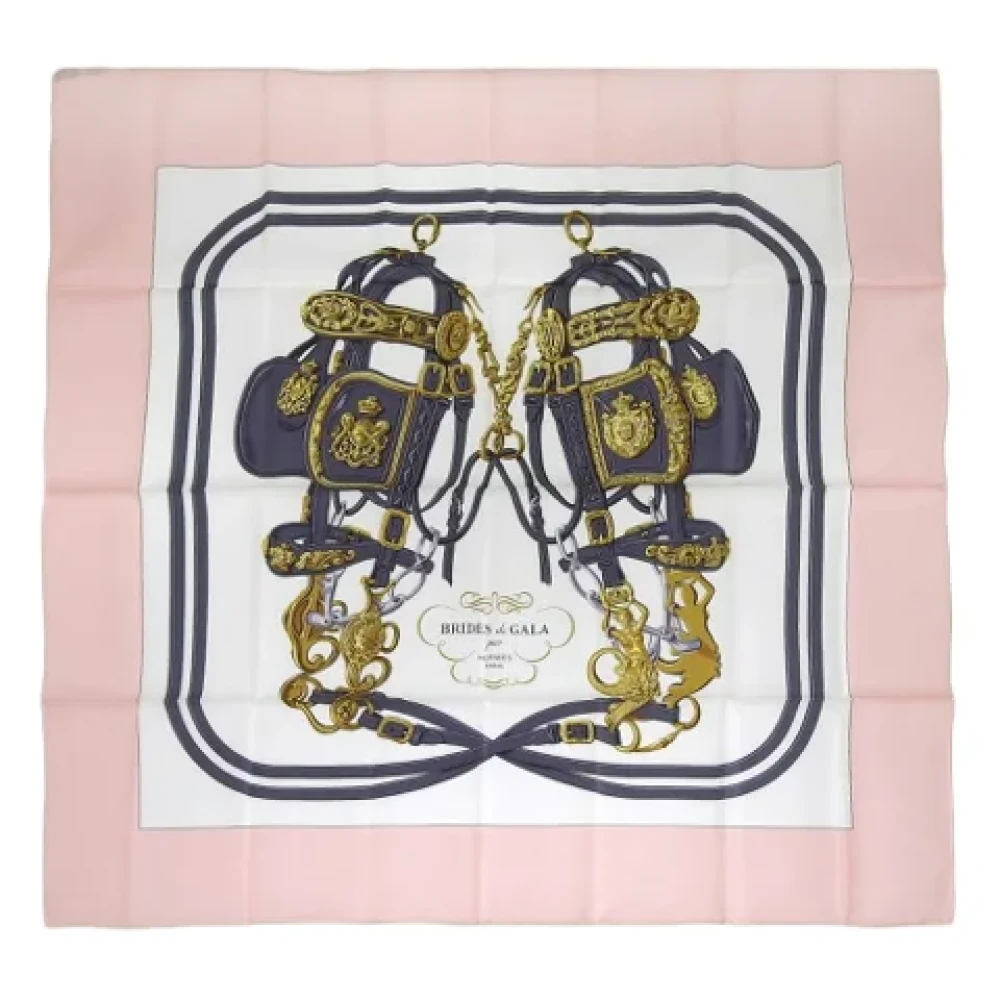 Hermès Vintage Tweedehands Multicolor Zijden Hermès Sjaal Pink Dames