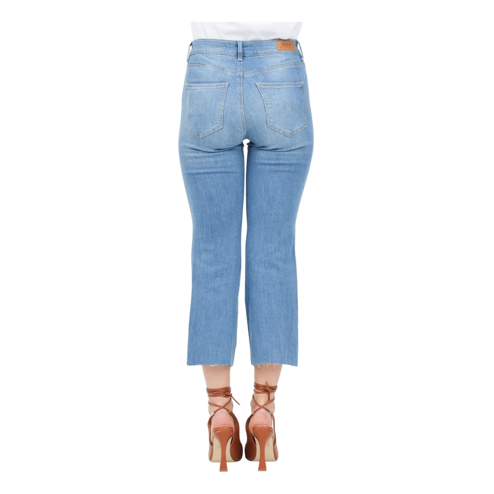 Only Lichtblauwe Cropped Jeans met Rafelrand Blue Dames