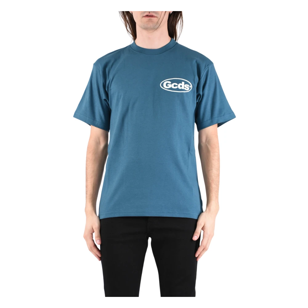Gcds Blauw Logo Print Katoenen T-shirt Blue Heren