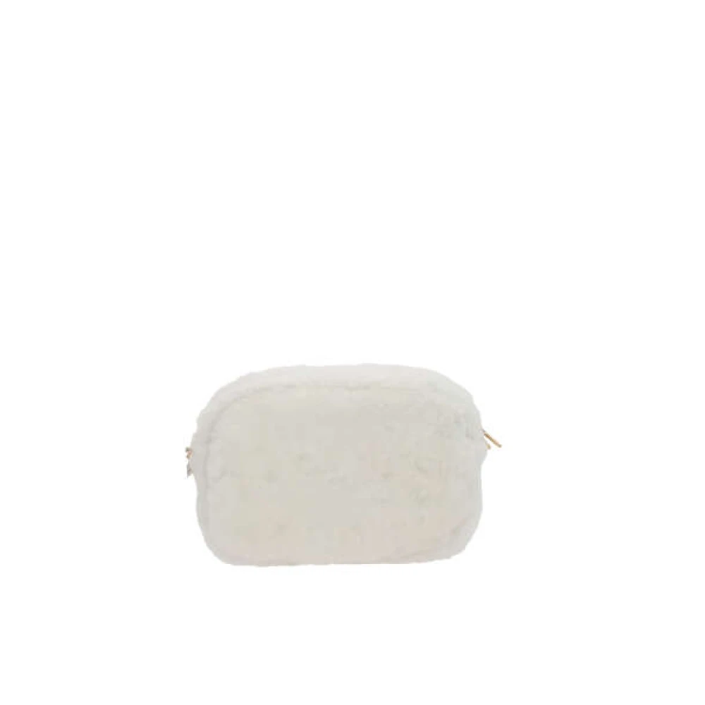 Prada Witte Shearling Schoudertas met Emaille Driehoek Logo White Dames