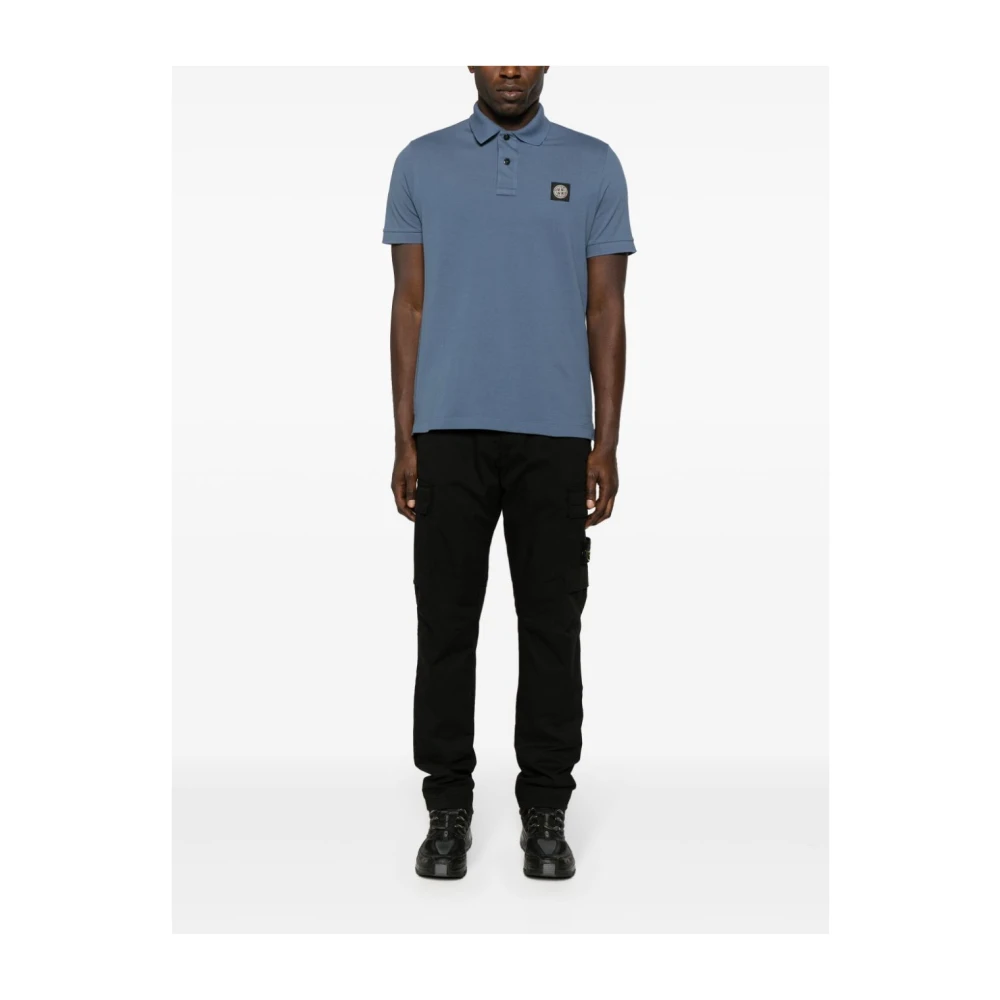 Stone Island Logo Patch Polo Shirt Blue Heren