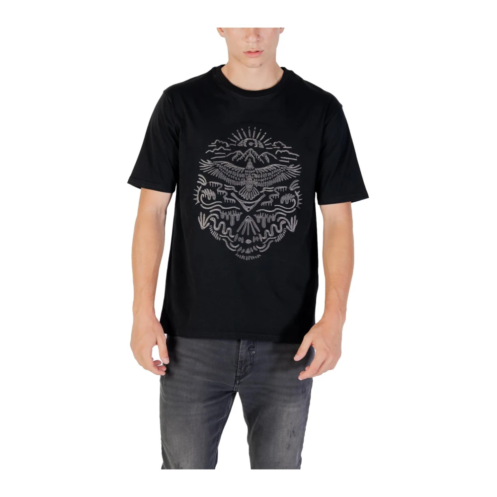 Gianni Lupo Men's Black T-Shirts, M, Printed Short Sleeve Round Neck T-Shirt
