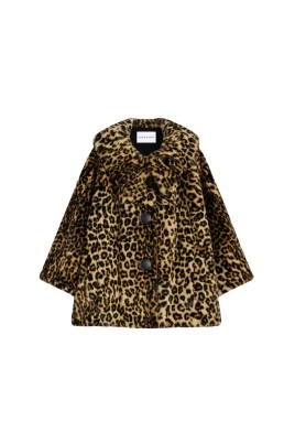 Kort kappa i leopardmönstrat fuskpäls