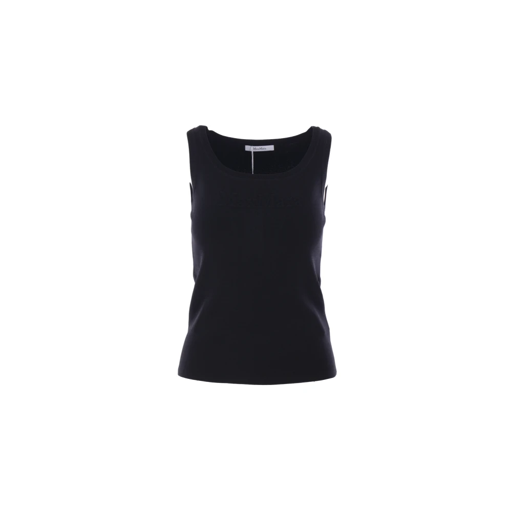 Max Mara Zwarte Geribbelde Tanktop Logo Black Dames