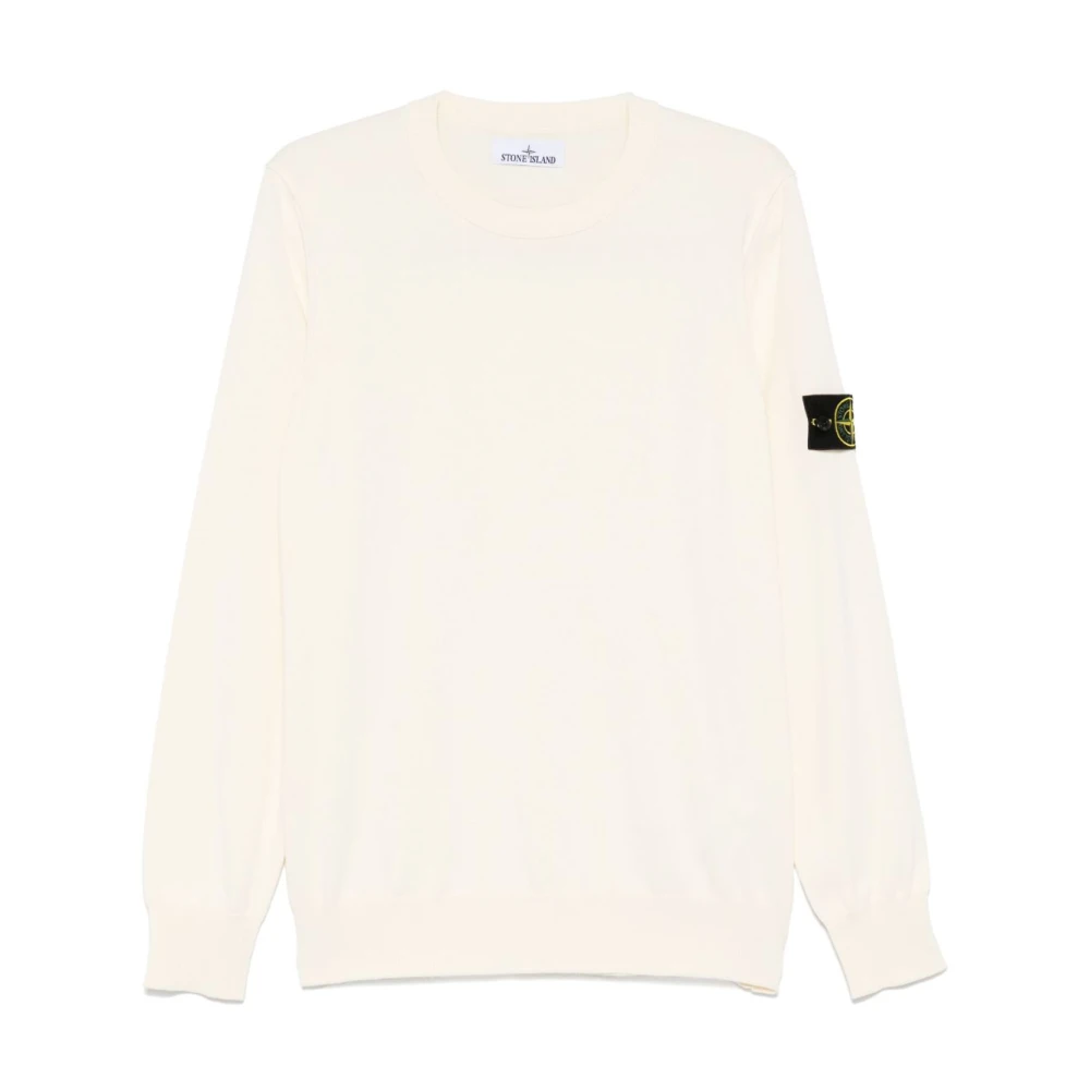 Stone Island Beige Sweatshirts, Male, S, Ivory Crew Neck Cotton Jumper