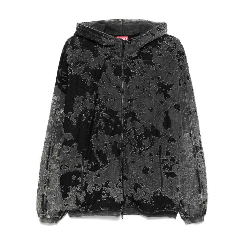 Diesel Verontruste Rits Hoodie Zwart Katoenmix Black Heren