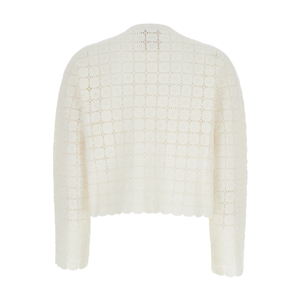 Semicouture Witte Cropped Cardigan met Juweelknopen White Dames