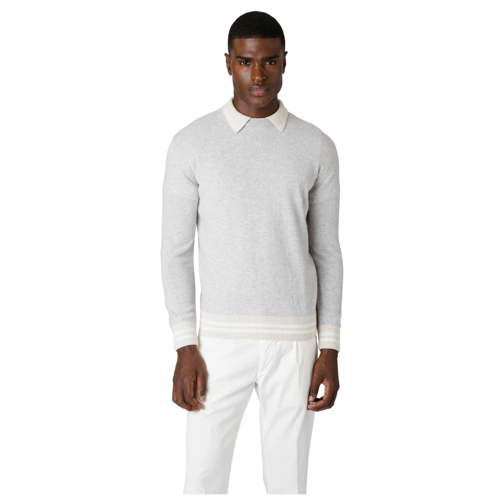 Eleventy Cashmere Polo Sweater met College-geïnspireerde Strepen Gray Heren