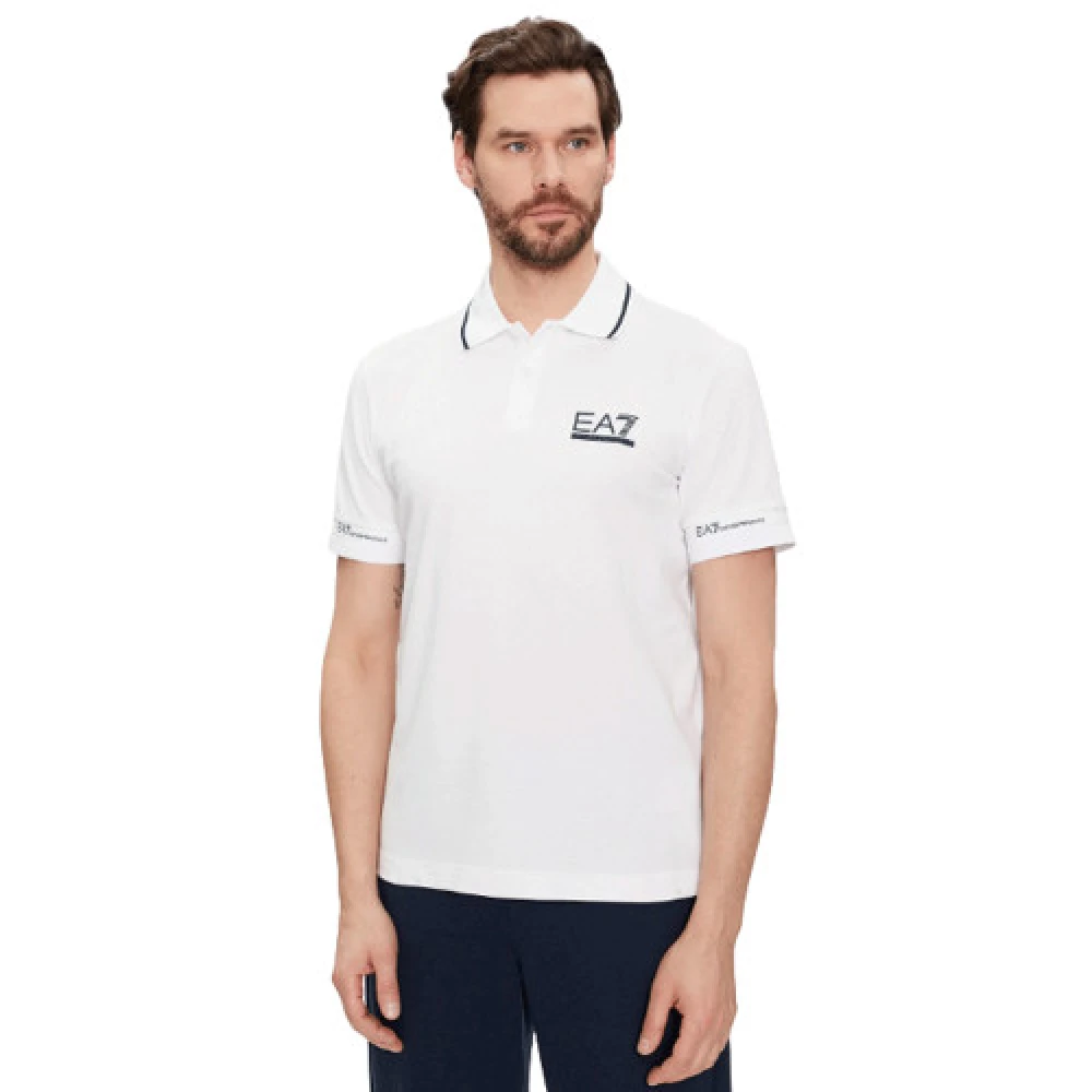 Emporio Armani EA7 Wit Poloshirt met Marineblauwe Rand White Heren