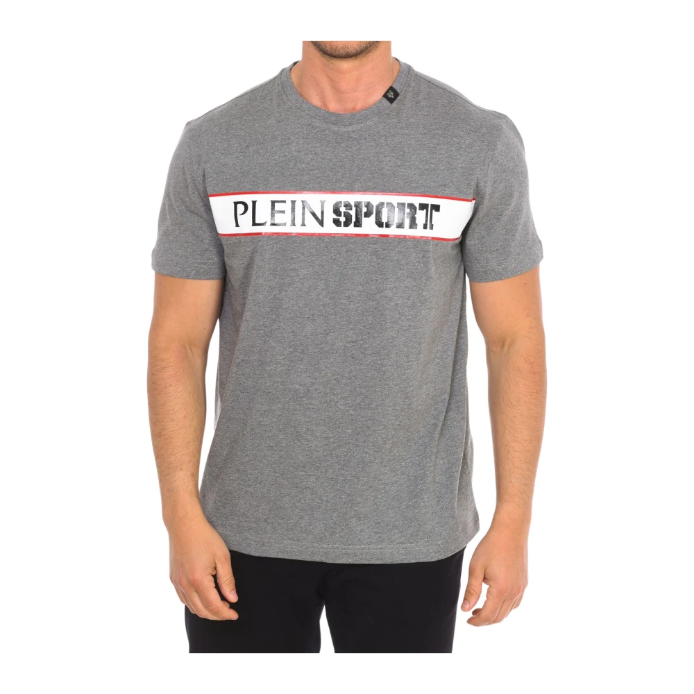 Plein Sport Men's Gray Short Sleeve T-Shirt With Brand Print - Training T-Shirts & Tops - M - Sport