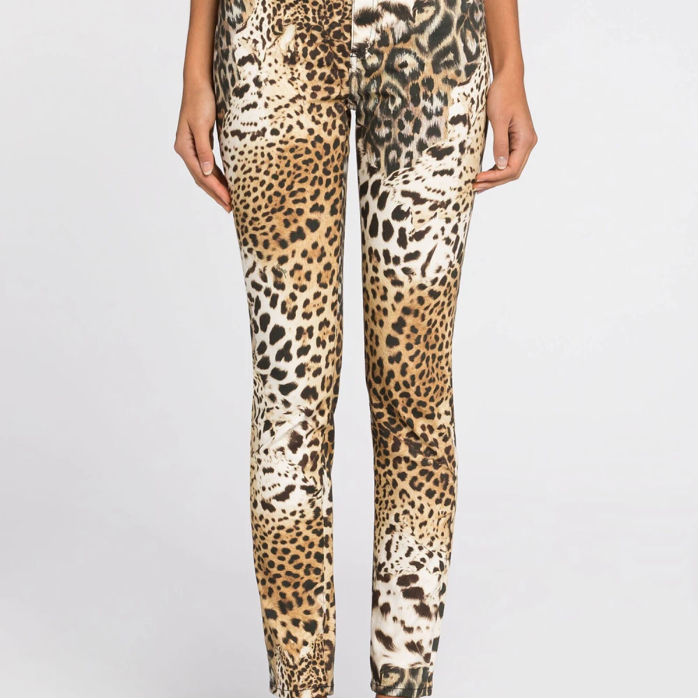 Roberto Cavalli Slimme Jeans met Jaguar Print Brown Dames