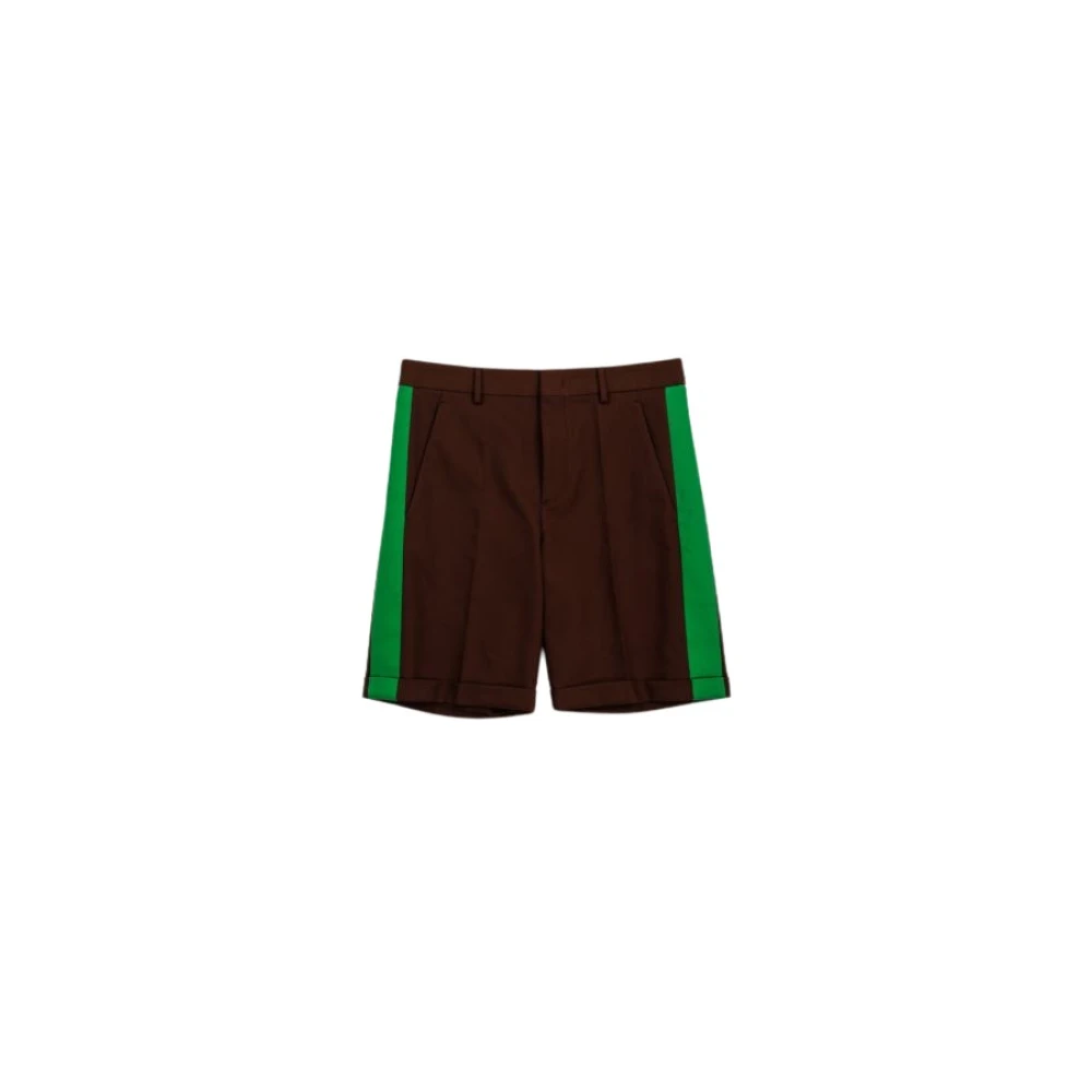 Valentino Bruine Katoenen Shorts met Groene Strepen Brown Heren
