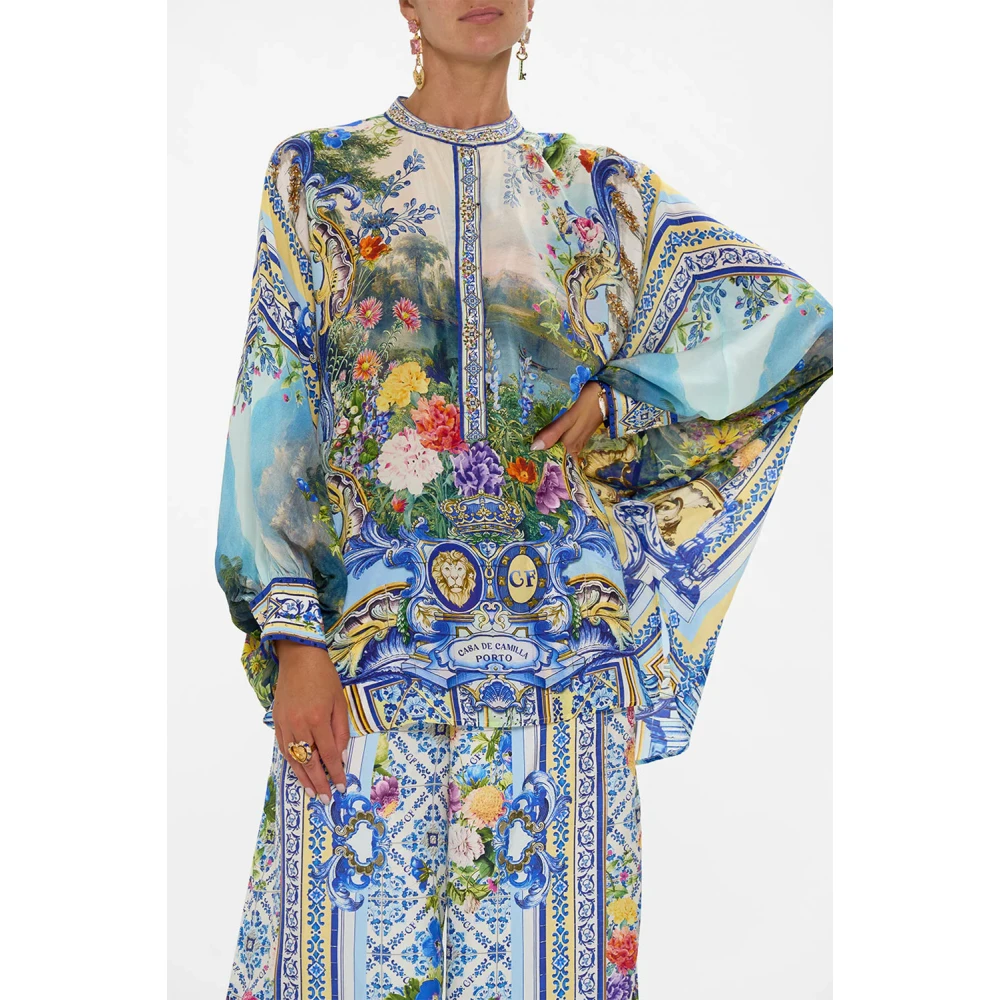Camilla Zijden Batwing Mouw Blouse Multicolor Dames