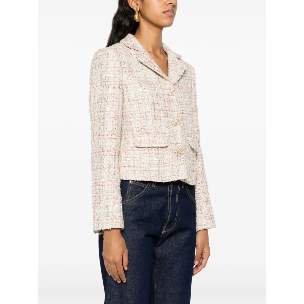 Self Portrait Paillet Tweed Jas Beige Dames