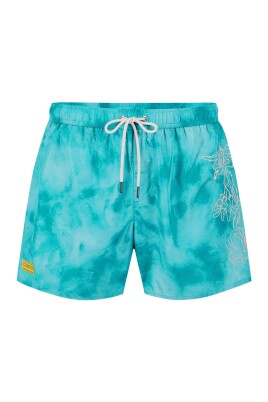 maillot-de-bain-turquoise-a-motif-avec-logo-contrastant
