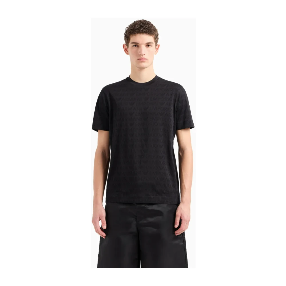 Emporio Armani Zwart Jacquard Gebreid T-shirt met Logo Black Heren