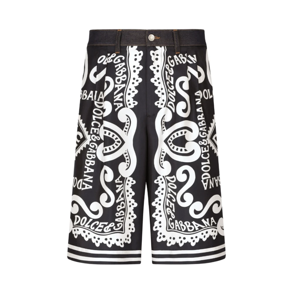 Dolce & Gabbana Abstract Print Denim Shorts Black Heren