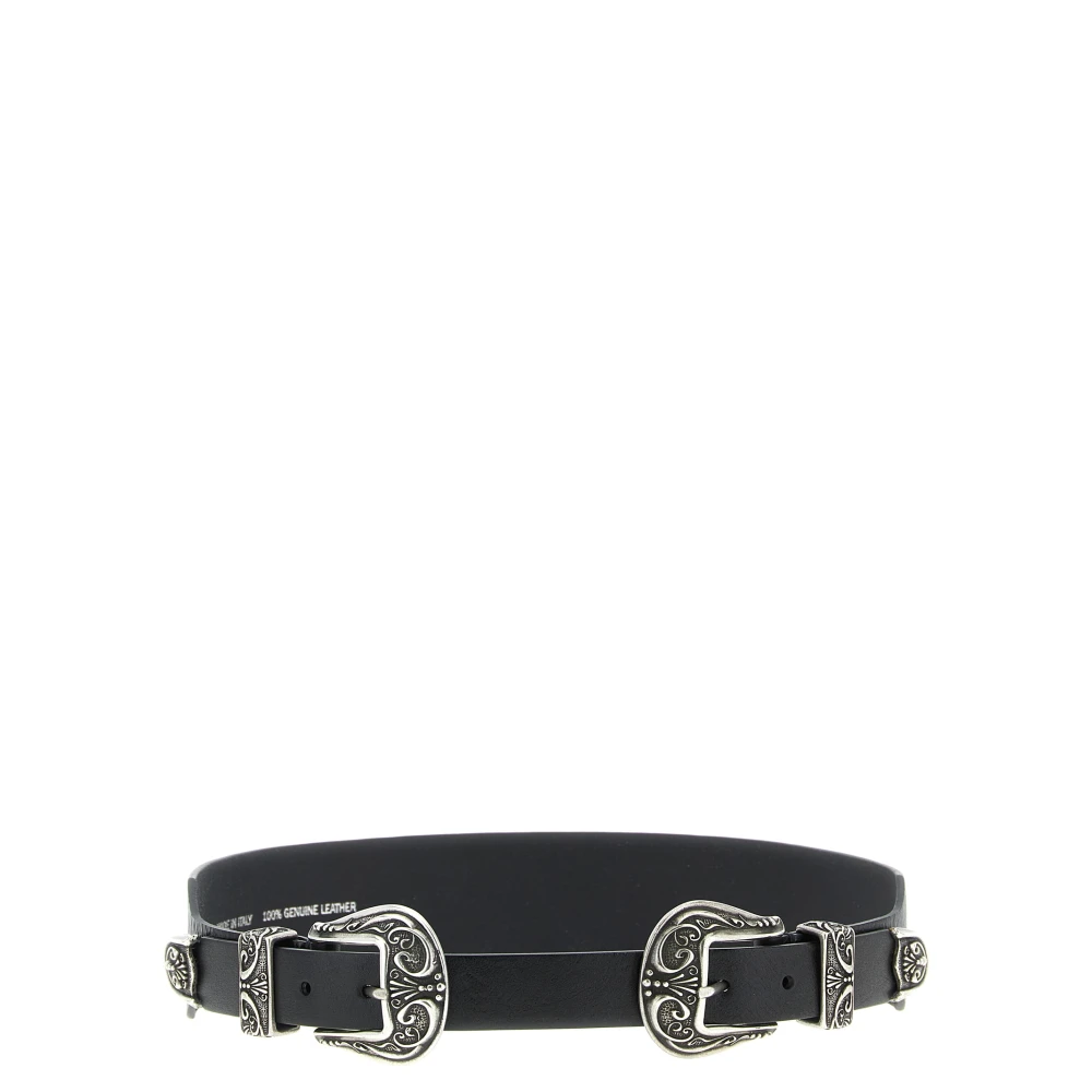 Golden Goose Women's Black/Golden Double Buckle Washed Leather Belt