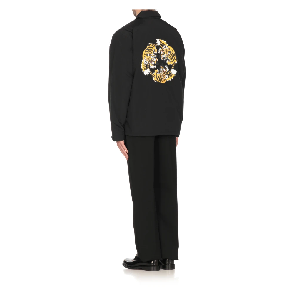 Kenzo Zwarte Jas met Kraag en Logo's Black Heren