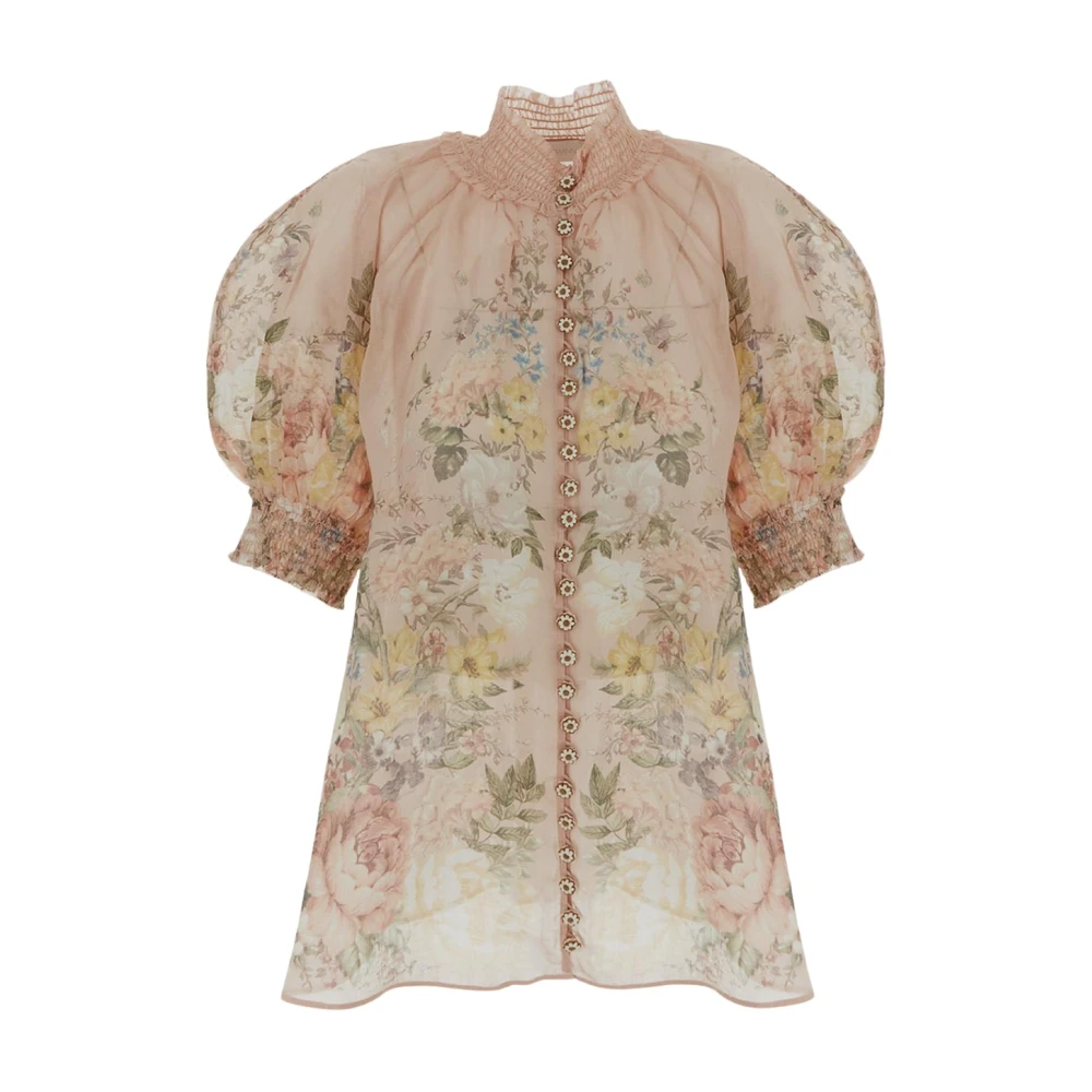Zimmermann Korte Mouw V-Blouse in Ramie Multicolor Dames