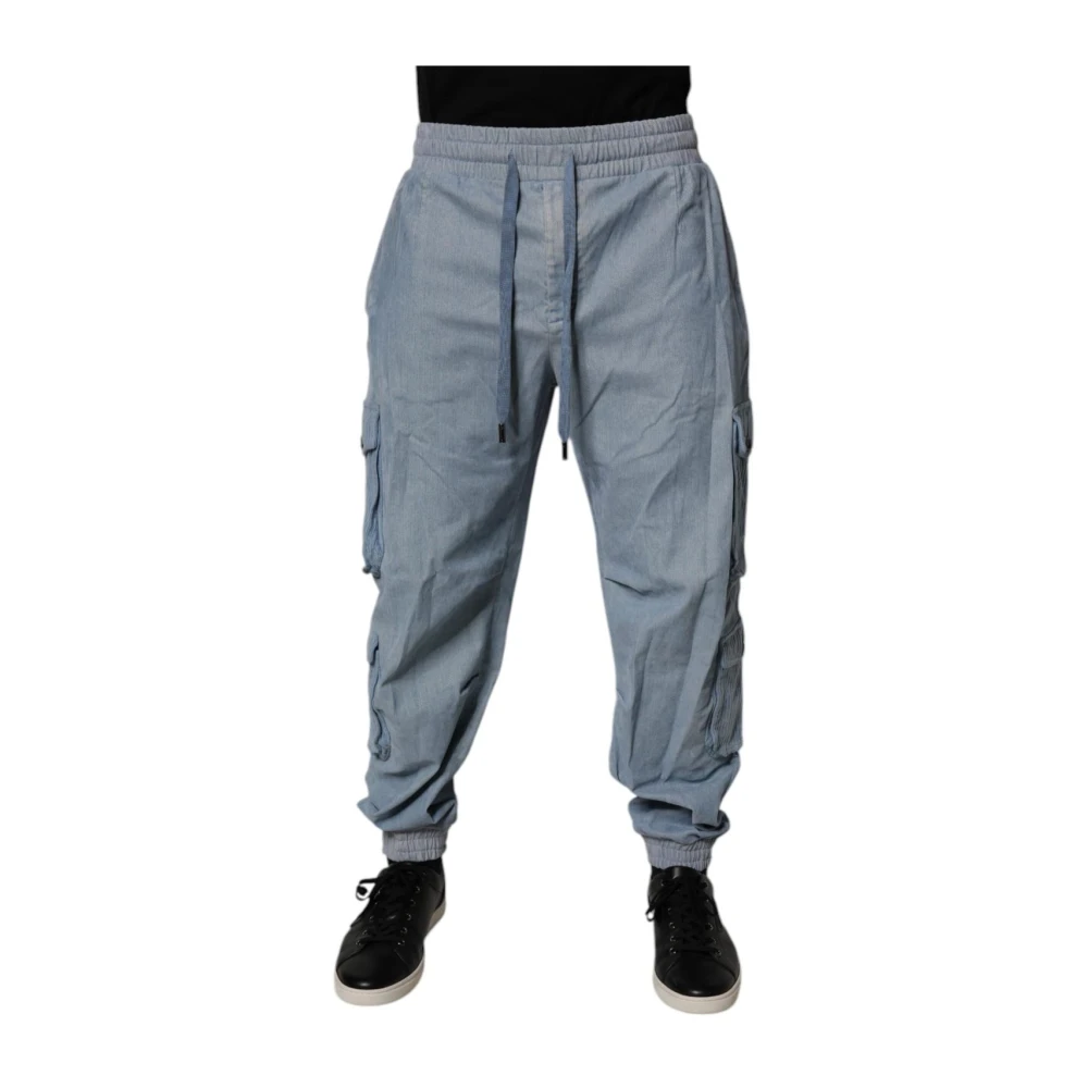 Dolce & Gabbana Men's Blue Cargo Jogger Trousers With Drawstring - Sweatpants - L - Trousers