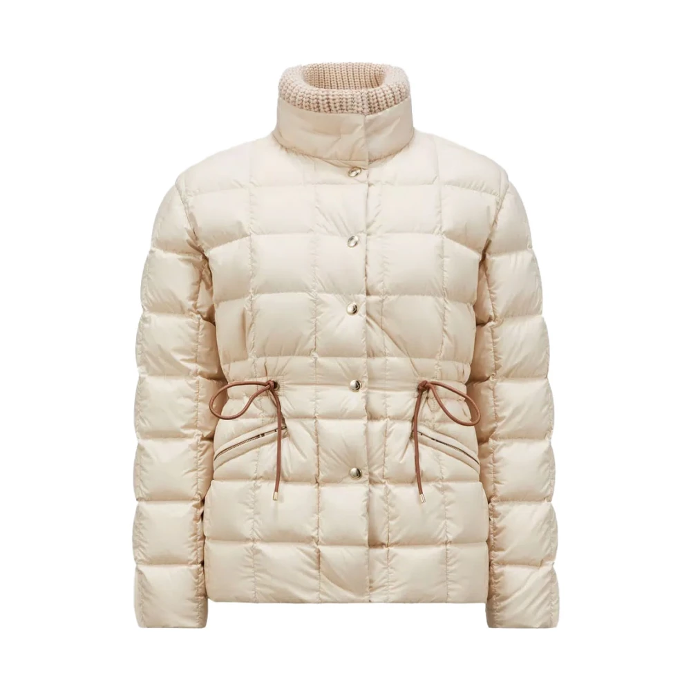 Moncler Korte donsjas met gebreide kraag Beige Dames